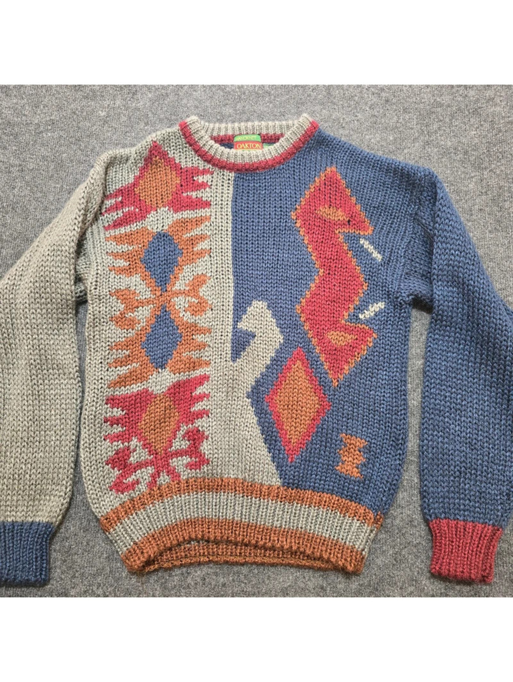 Vintage Oakton Limited Handknit Style Acrylic Sweater Korea Geometric Retro L